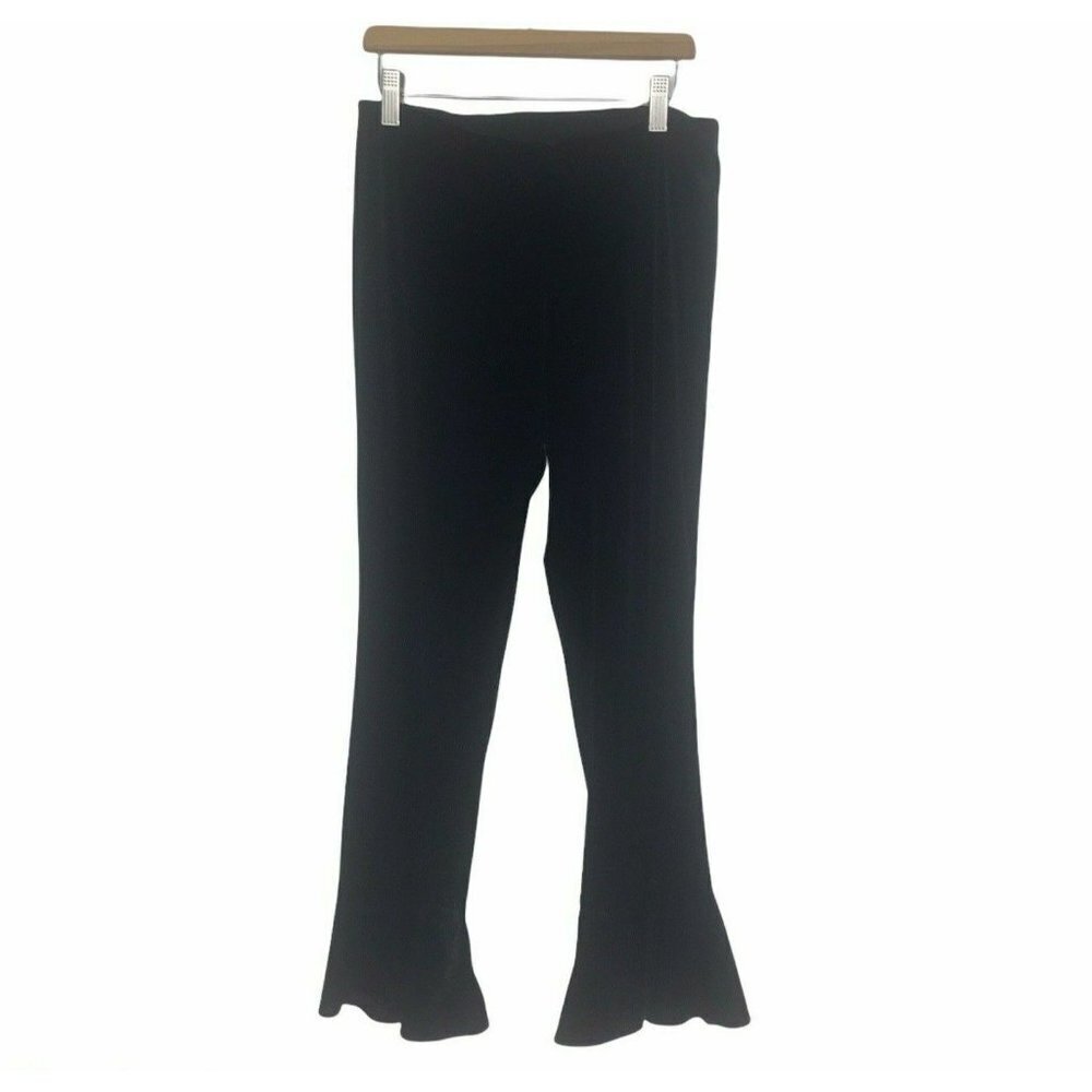 Scripted Black Flare Velvet Cropped Legging Small